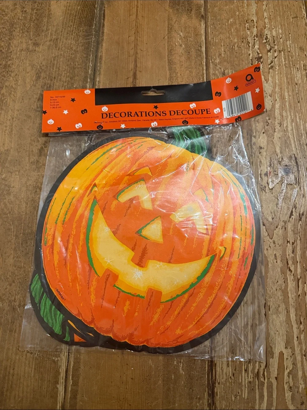 Vtg Amscan 2 Sided Card Stock Pumpkin Wall Hanging Decoration Halloween Set NOS